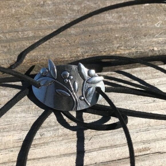 Tie Wrap Floral Silver Bracelet Cuff Yoga Boho Biker Vegan Faux Leather Cute - Picture 8 of 11